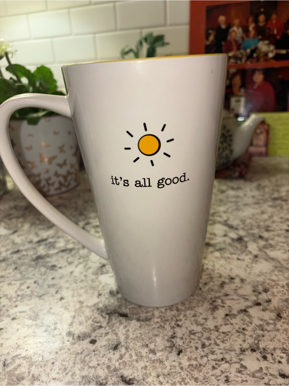 10 Strawberry Street / White Ceramic Coffee Mug with Sun- “it's all good” - Picture 2 of 9